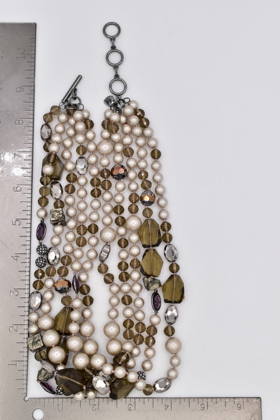 Stella & Dot Multi-Strand Pearl Crystal Statement Necklace Chunky Y2K BinBL