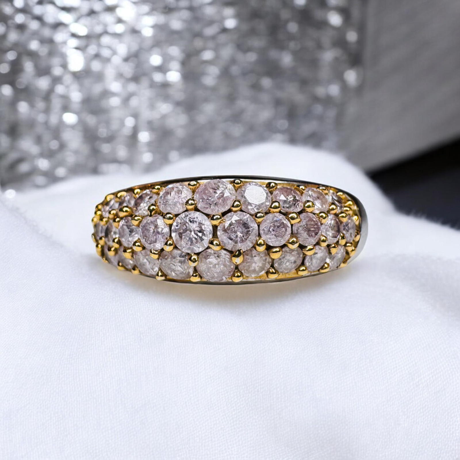 10K Gold Natural Pink Diamond Ring 1CTTW Cluster Band Row Ring Size 9 -4.2g