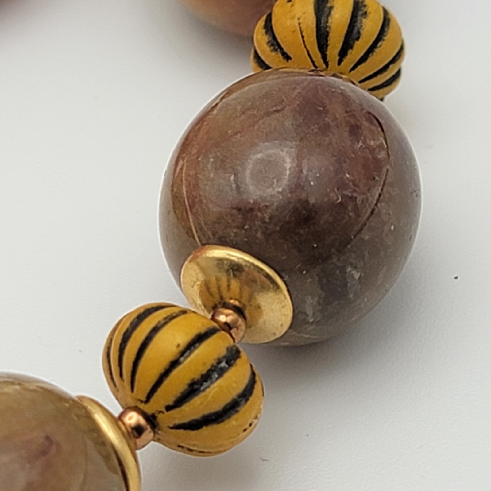 Vintage Butterscotch Lucite And Pumpkin Wood Bead Chunky Statement Necklace 22″