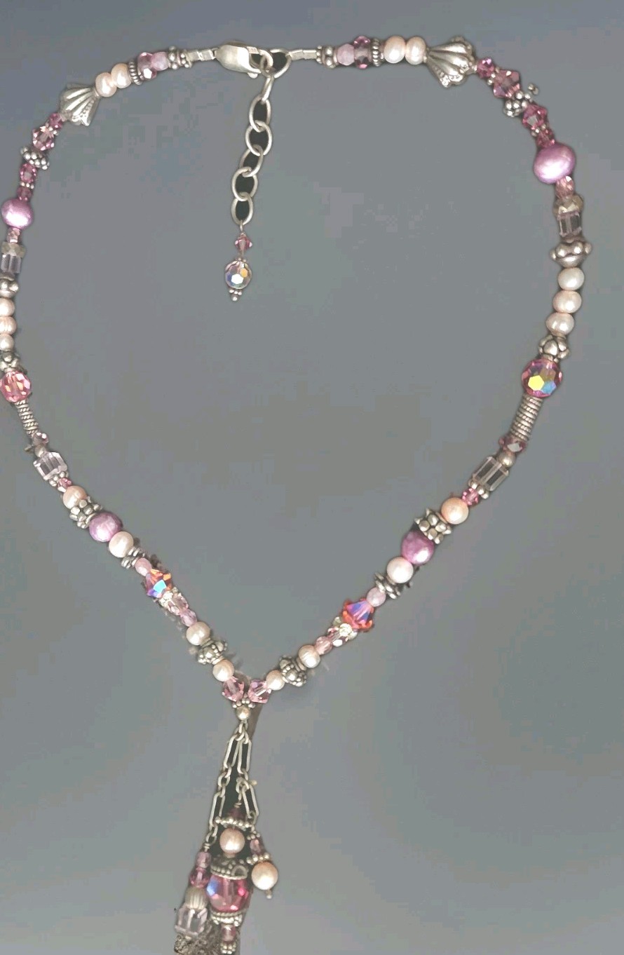 925 STERLING Necklace&Bracelet Multicolor PEARLS & Made With Swarovski CRYSTALS