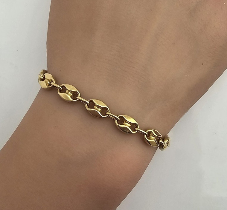 14K Yellow Gold Mariner Anchor Link Charm Bracelet Italy 6 3/4 inch Italian