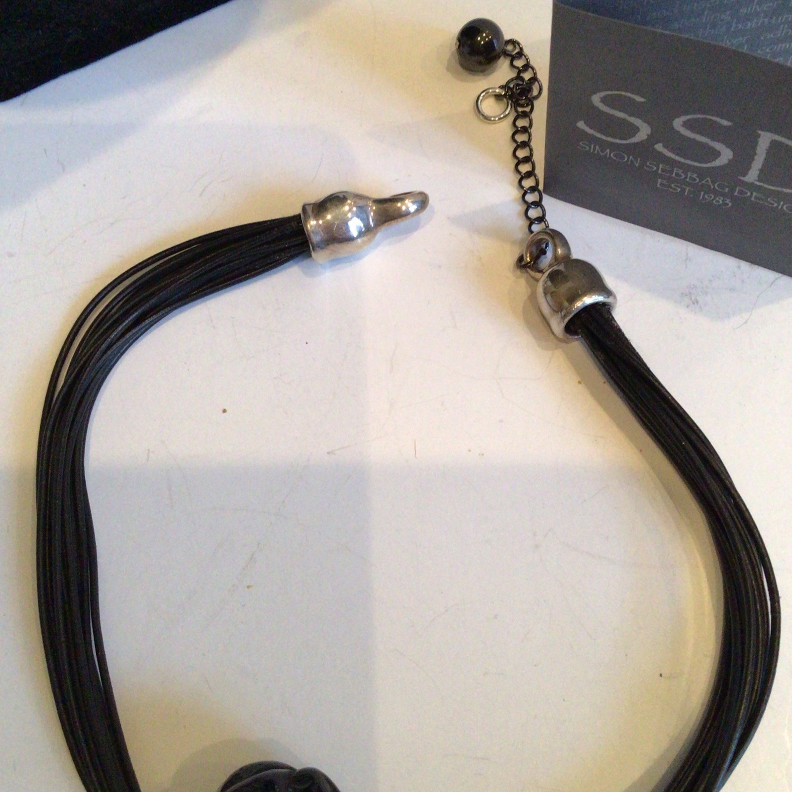 SPECIAL SEBBAG VON MUSULIN NECKLACE STERLING PENDANTS HUGE BLACK CUT BEAD LOVELY