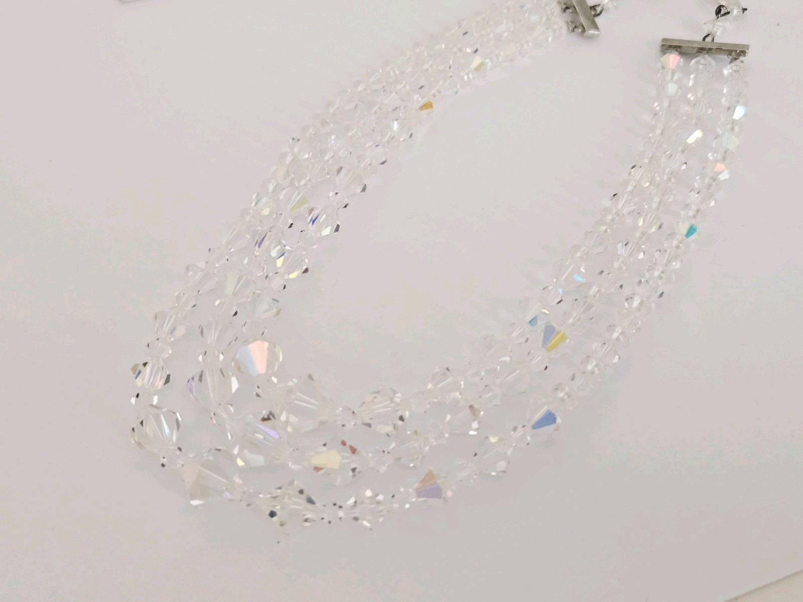 VTG 3 Strand Faceted Bicone Aurora Borealis Crystal Graduated Choker Necklace
