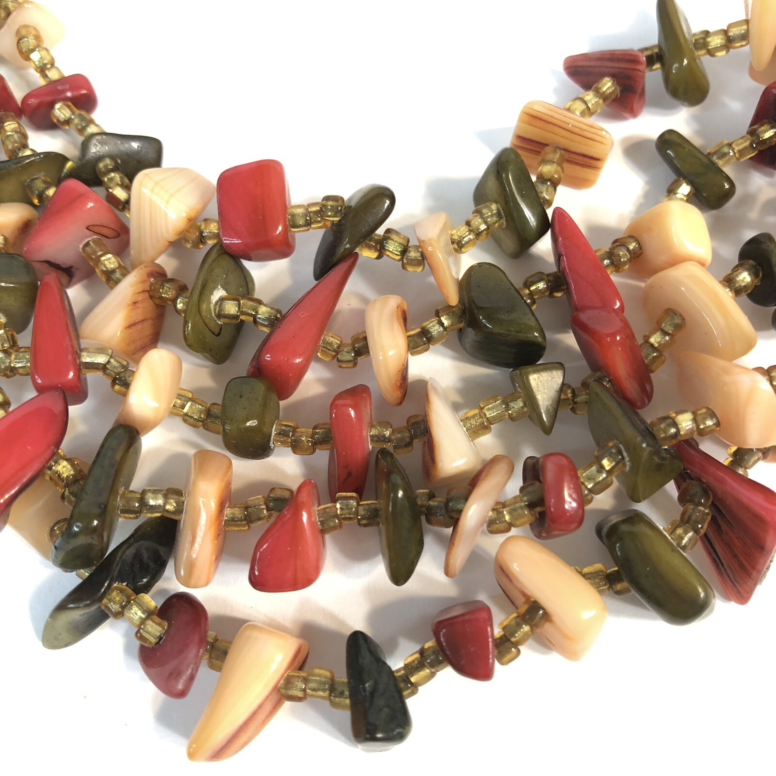 Vintage Japan 4 Strand Necklace and Earrings Dyed Abalone Shell Beads Clip Back