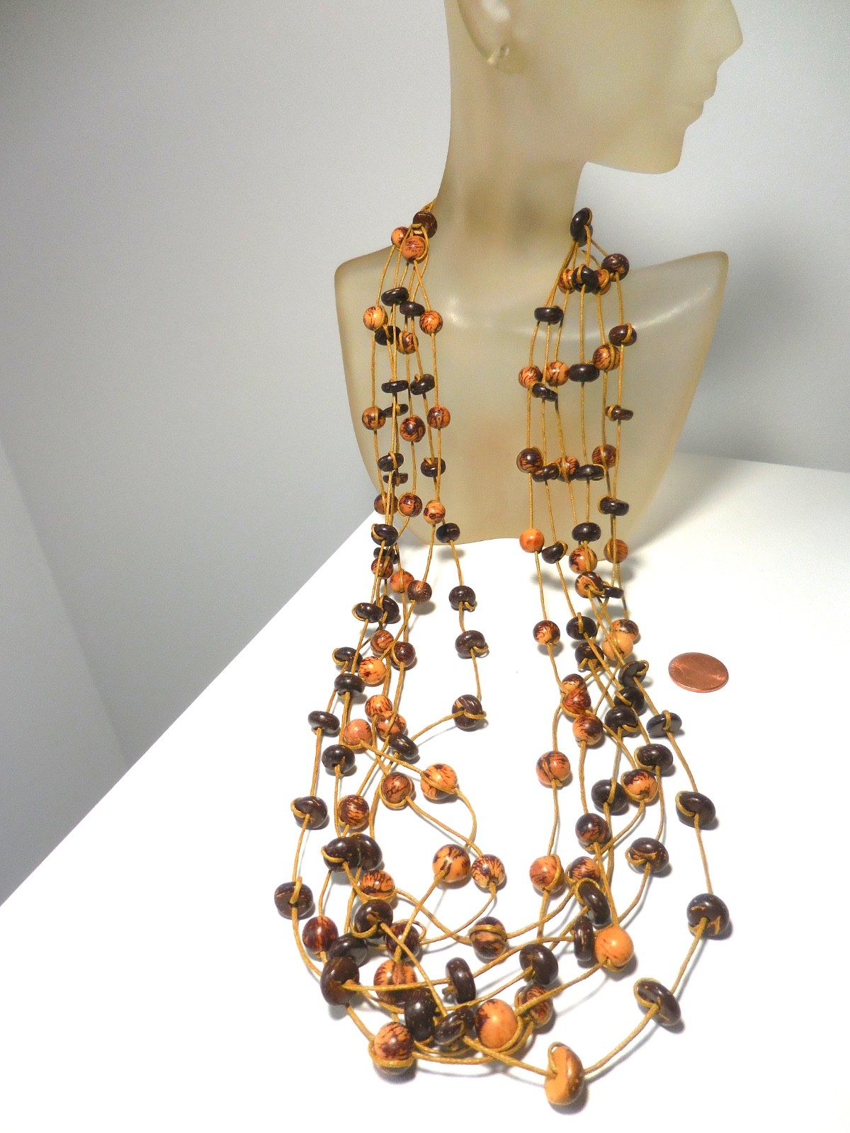2 Necklaces BOHO style Birch Wood Beads Multi Strand Vintage Wooden Jewelry