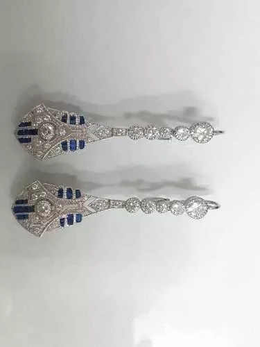 Art Deco Style 925 Silver White Diamond Bridal Drop Dangle Engagement Earrings