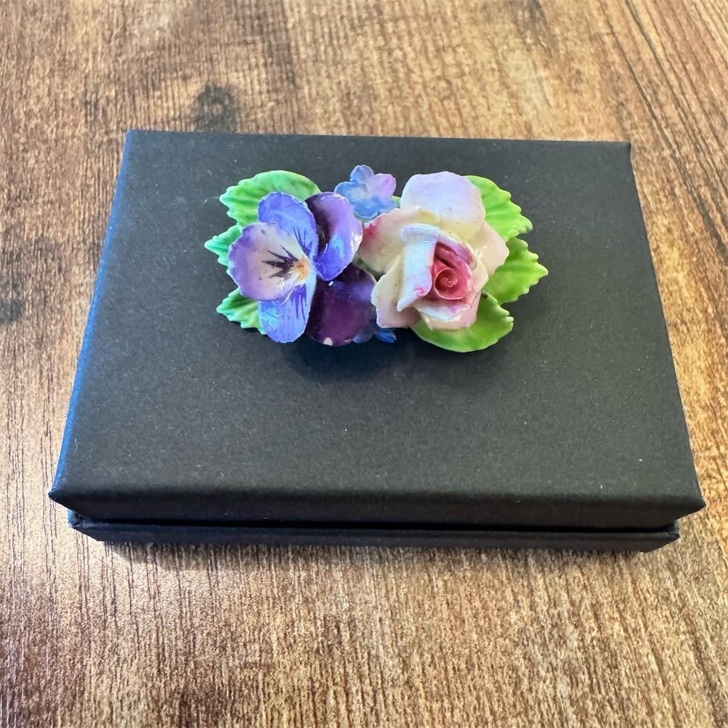 Vintage Floral Porcelain Brooch England Multicolor