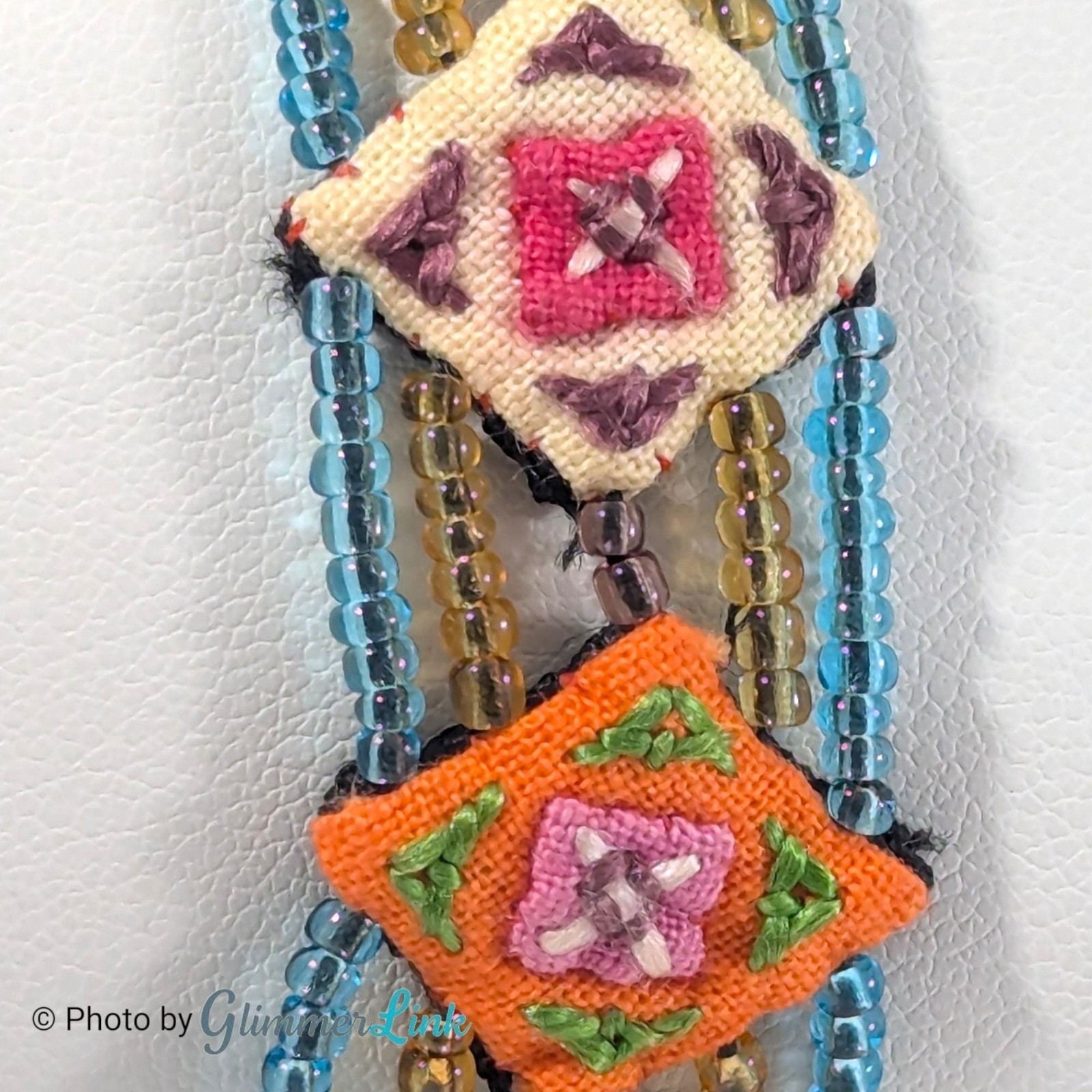 Vintage Beaded Bracelet Embroidered Textile Panels Boho Multicolor