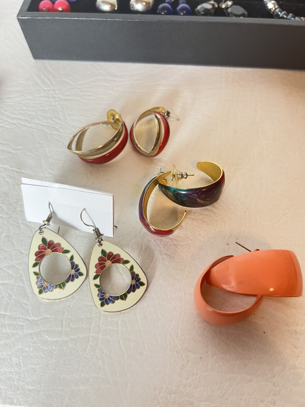 Lot Of Vintage Fashion Earrings 47 Pairs Of Drop Dangle Pierced Enamel
