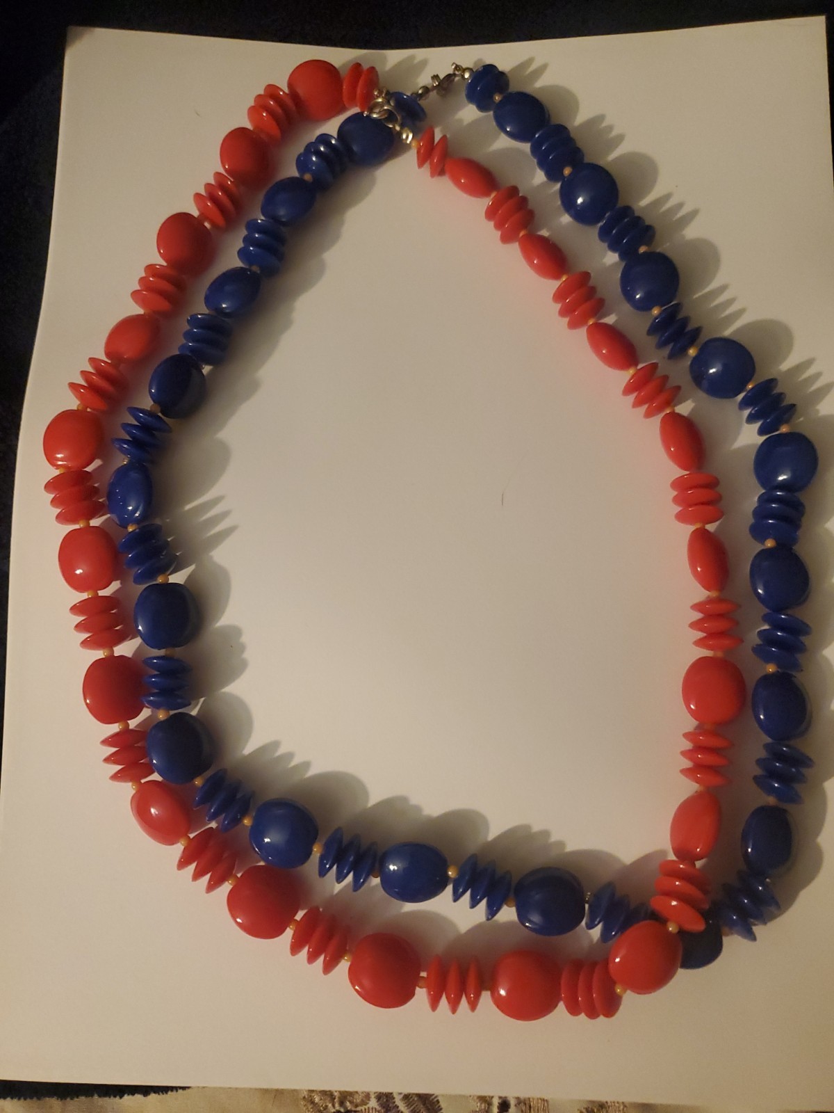 Vintage Retro Plastic Red And Blue Necklaces 1980s