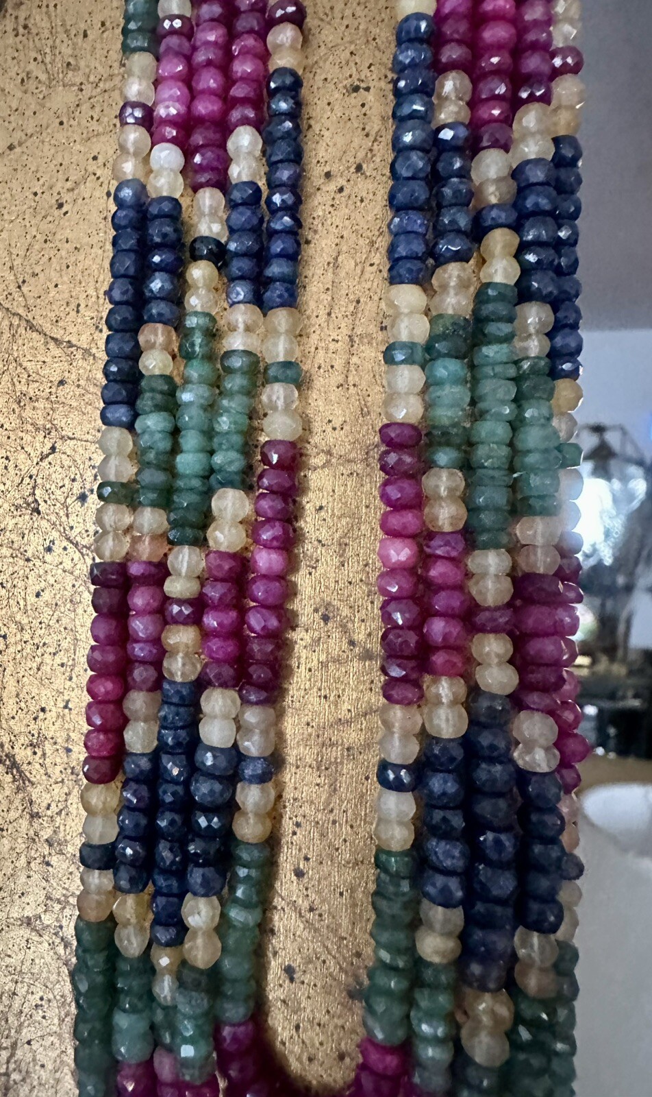 Vtg genuine emerald,sapphire,ruby strings multicolor necklace south western styl