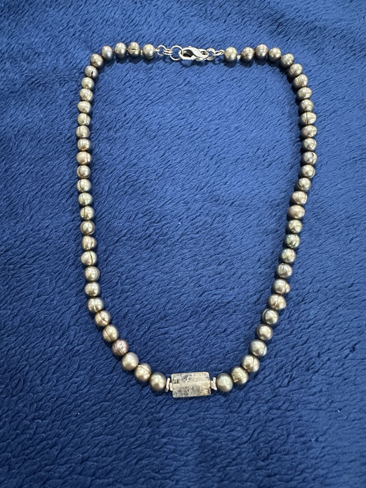 Vtg Sterling Silver Grey Pearl Strand Crystal Quartz Necklace, 16.5in Long