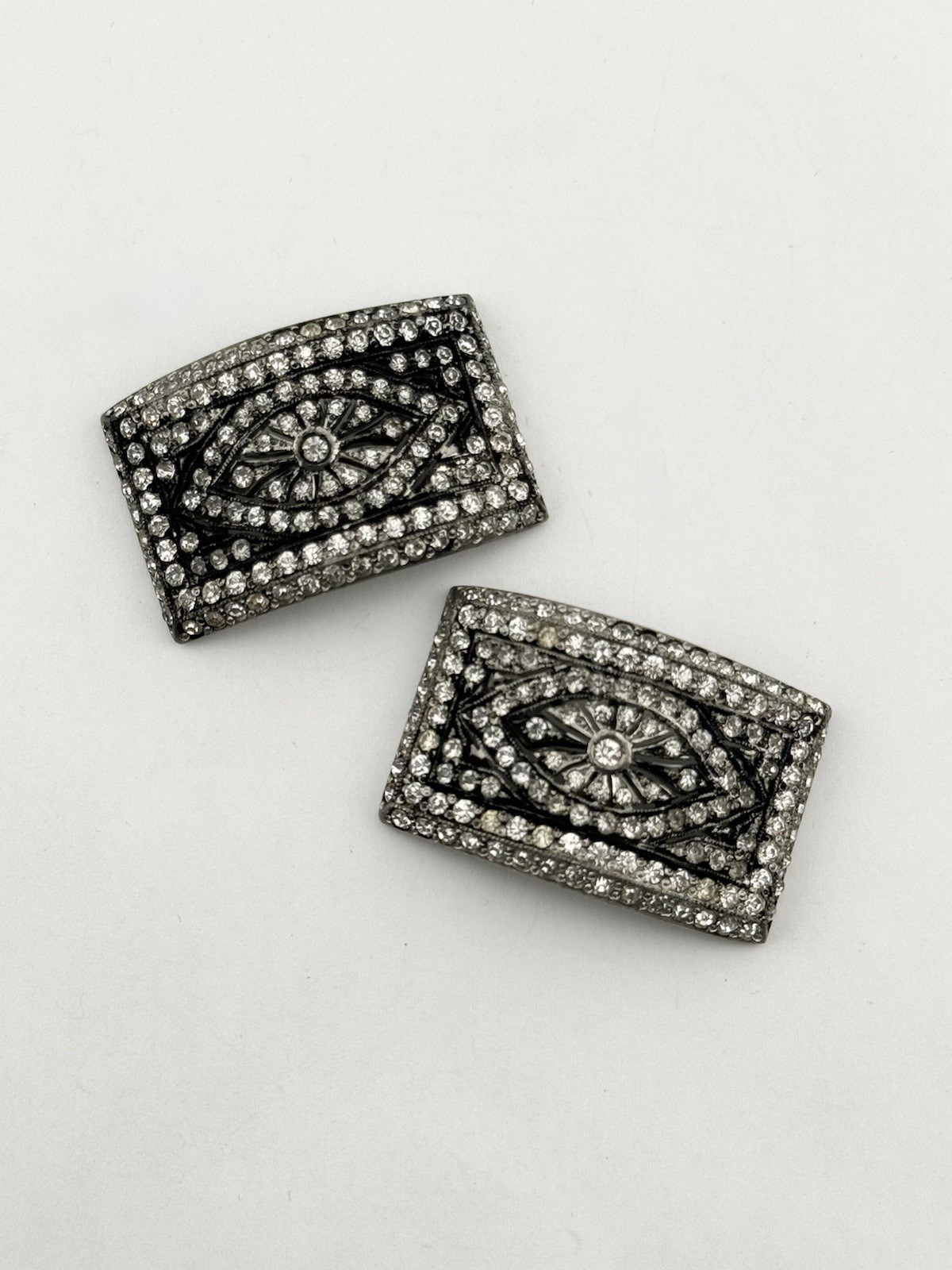 Vintage Fishson Henry Fishel & Son Silverite Buckles W/ Rhinestones