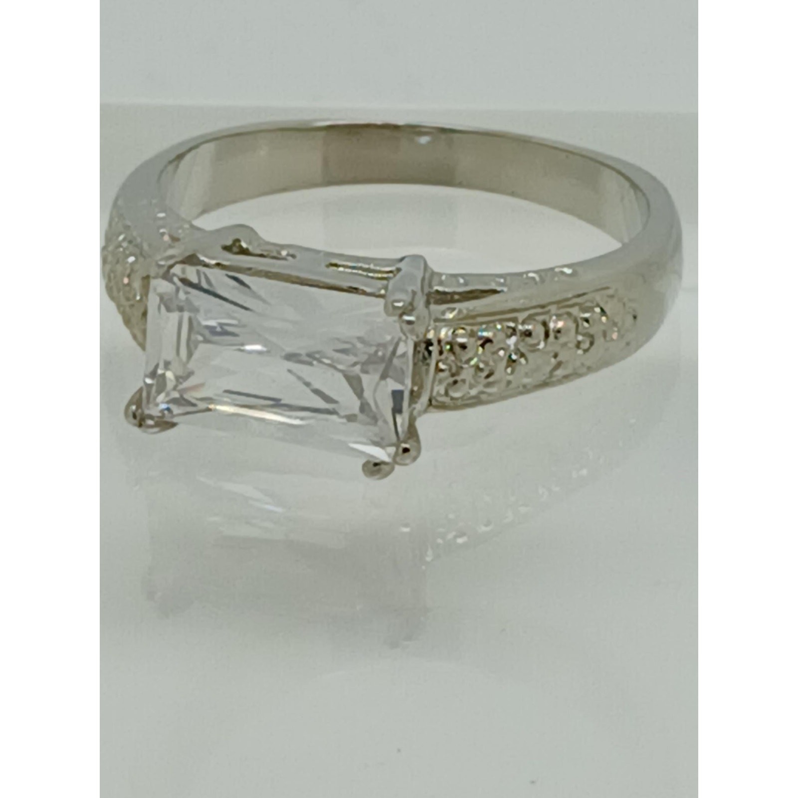 Vintage White Gold Plated CZ Engagement Ring 3.0 Carat Radiant Cut Stone Size 9