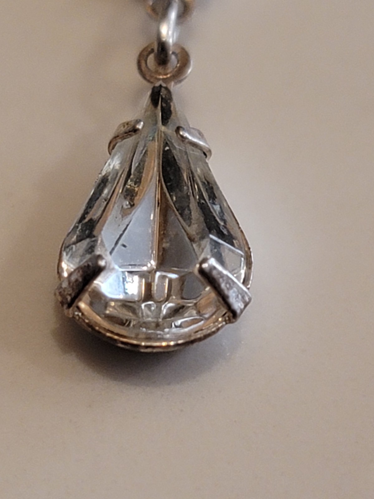 Vintage Rhinestone Necklace Crystal Teardrop Pendant Bridal Formal 16 Inch