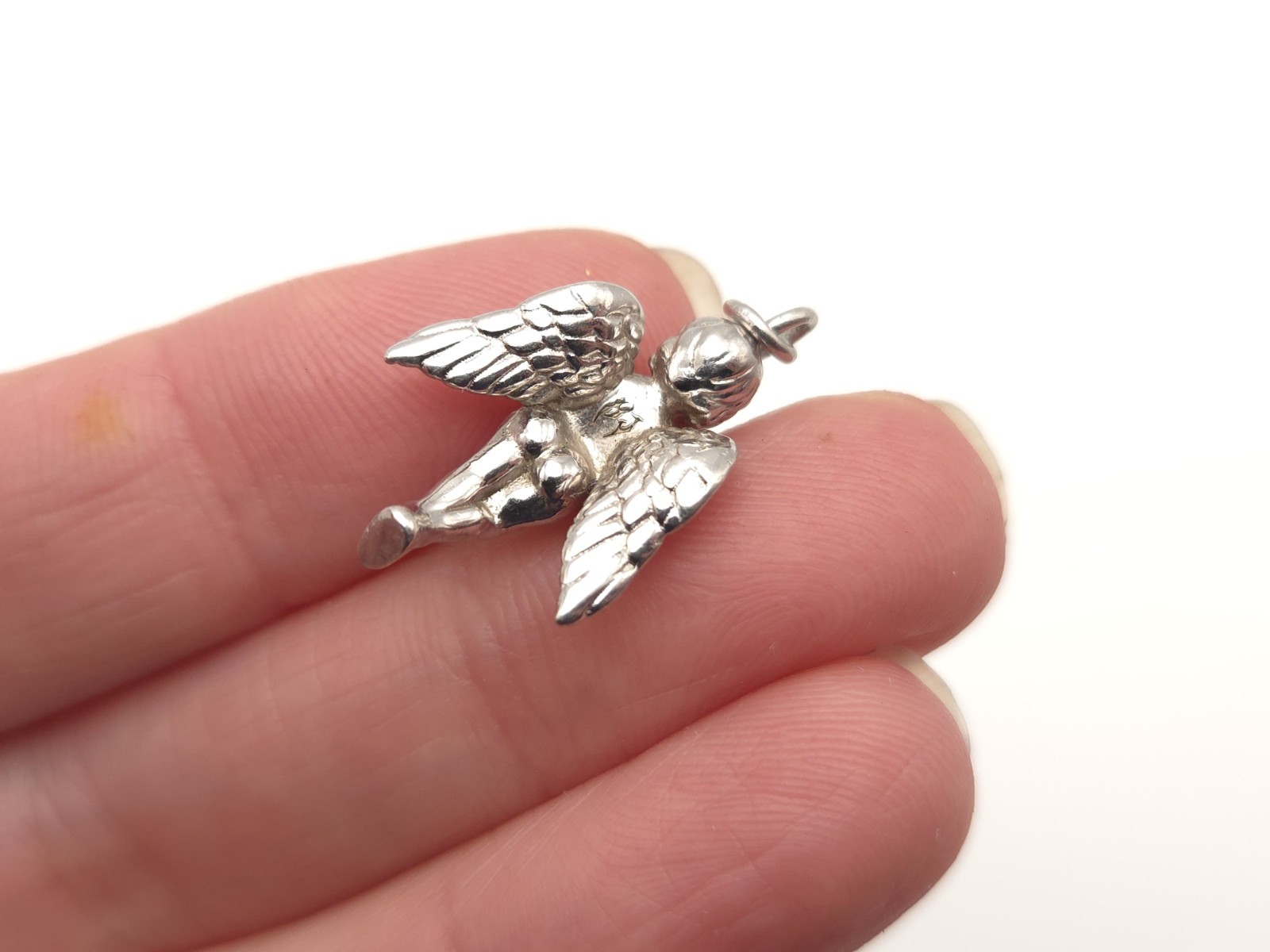 Vintage Sterling Silver Signed Guardian Angel w/ Sword Cherub Charm Pendant