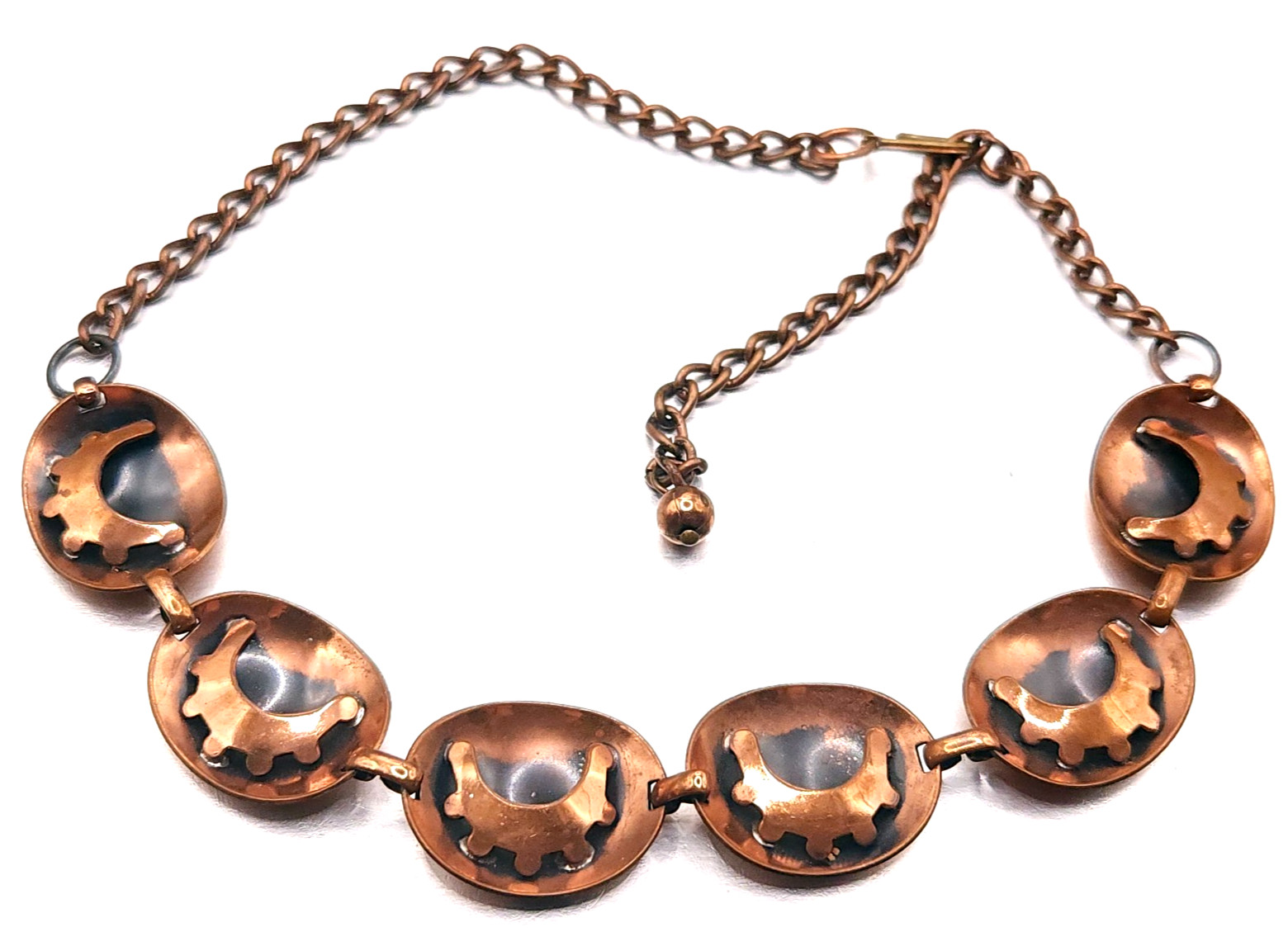 Vintage Solid Copper South Western Modern Collar Statement Necklace 16″