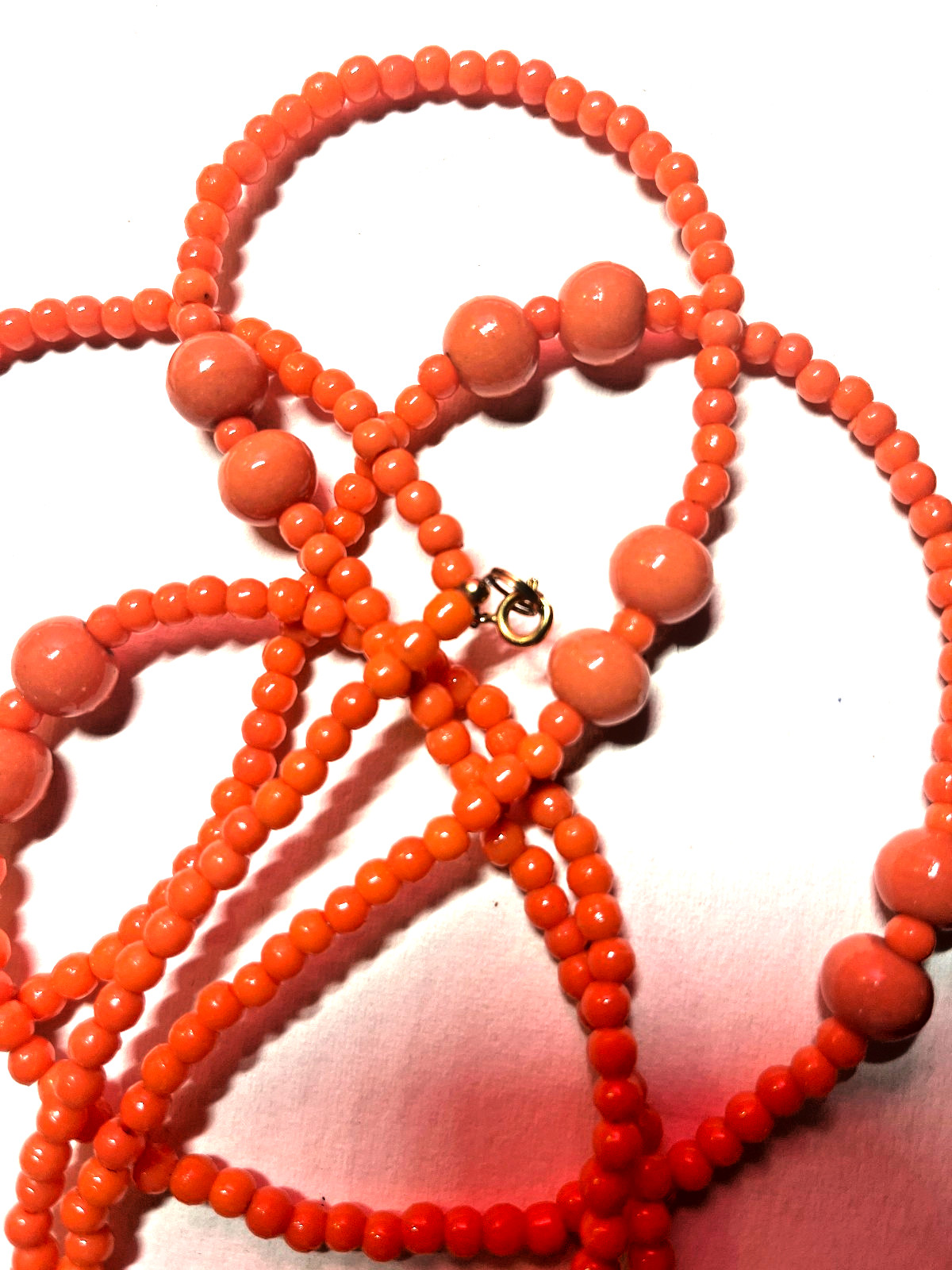 Long Faux Salmon Colored Coral Bead Neclace 48″