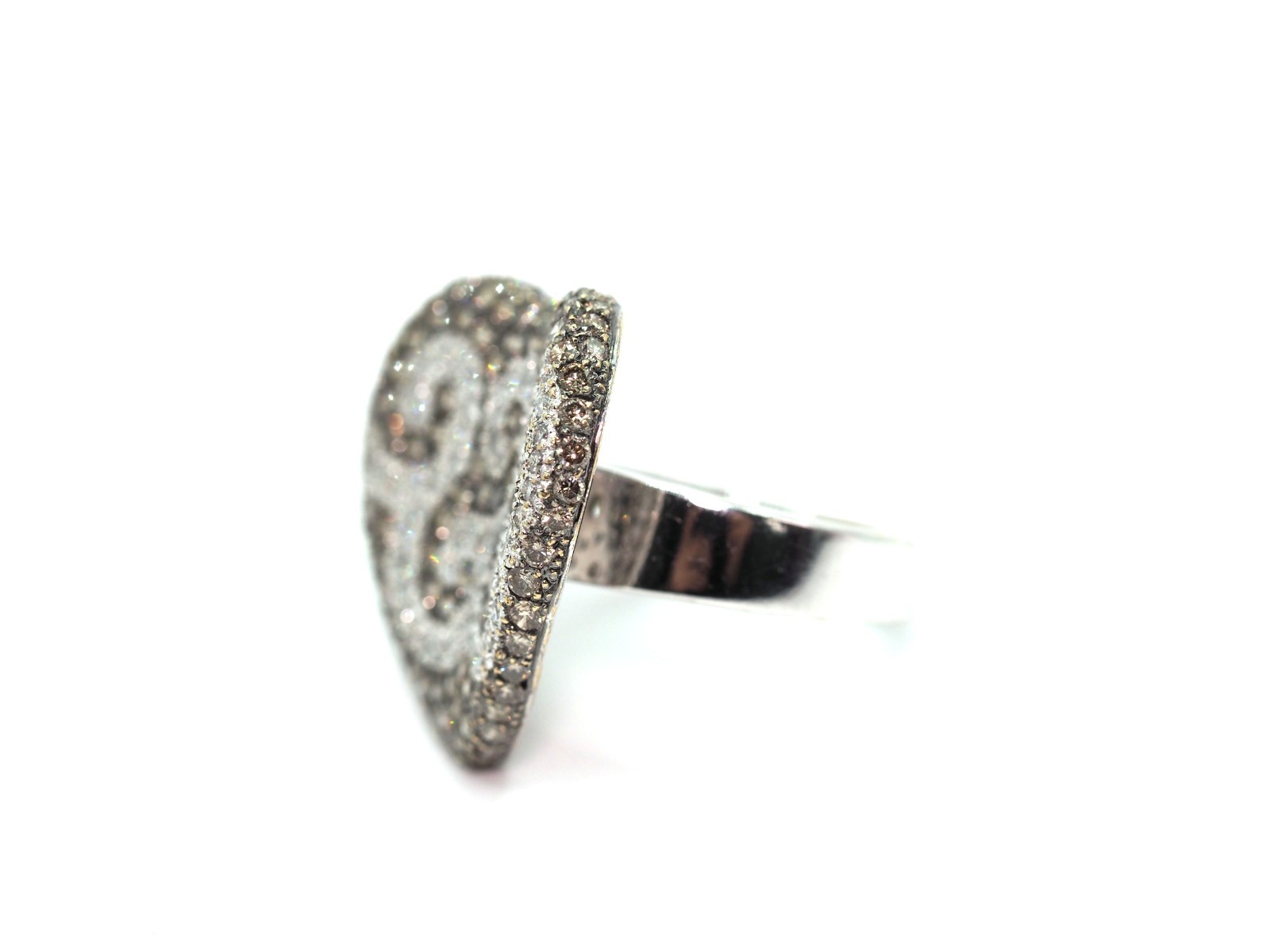 3.25 Ct White Gold Champagne and White Diamonds Heart Ring 18kt