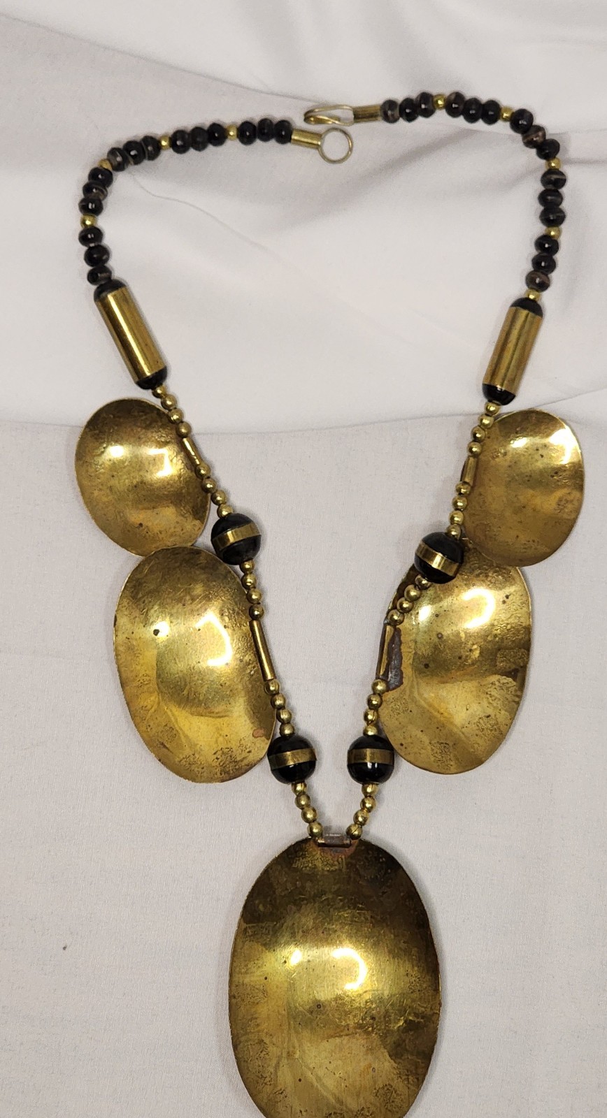 Vintage Mixed Metals Bib Statement Necklace W/matching hammered bangle