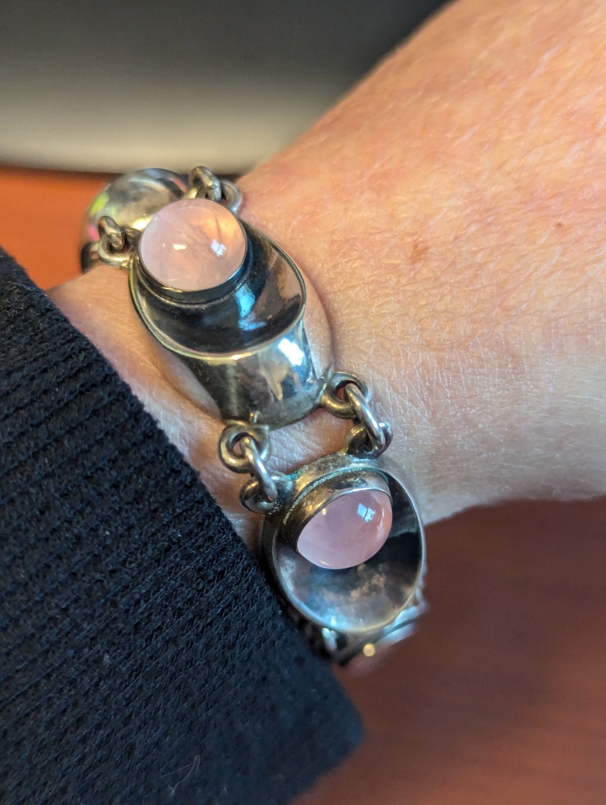 Niels Erik From modernist rose quartz And Sterling Bracelet, Earrings And…