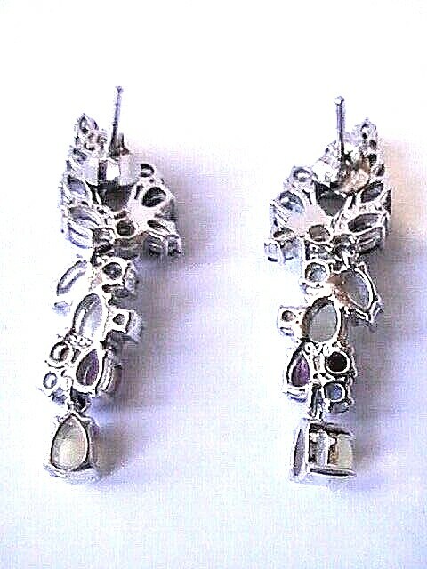 STUNNING! VINTAGE ETHIOPIAN OPAL EMERALD SAPPHIRE GARNET TOPAZ EARRINGS SS 14K