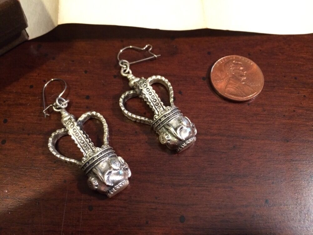 Vintage Sheffield Silver Mace Dangle Drop Earrings – Alva Museum – Original Box
