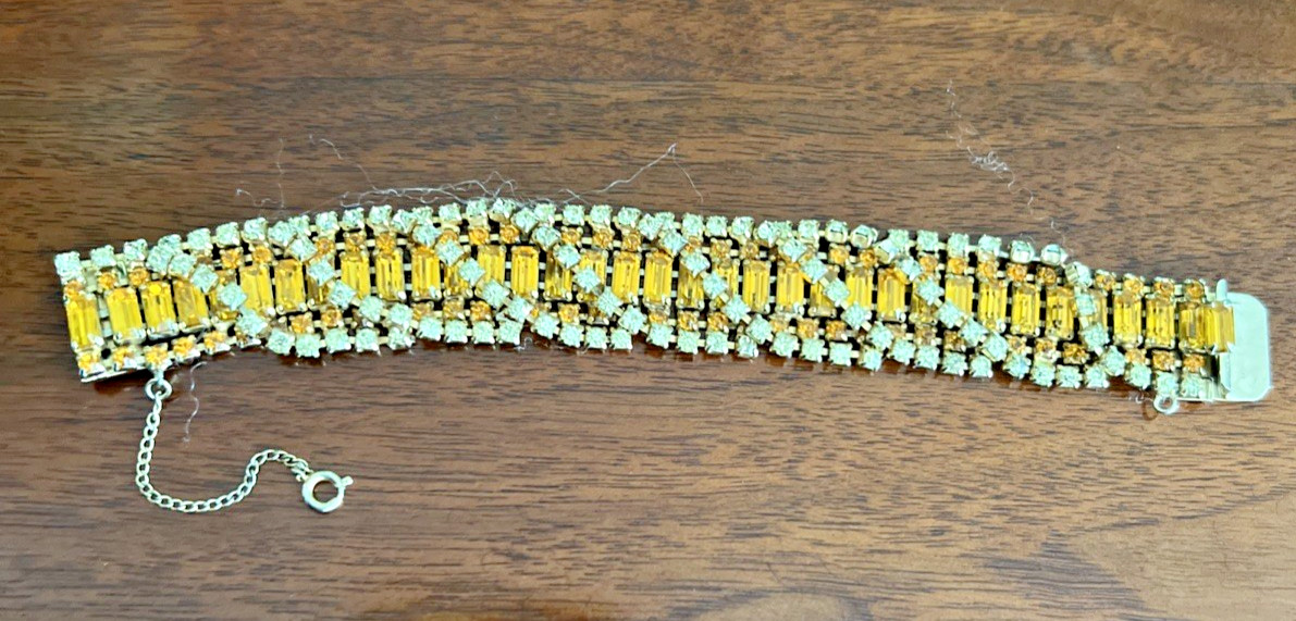 VTG. KRAMER N.Y. PARURE TOPAZ & CLEAR RHINESTONE NECKLACE BRACELET EARRING SET