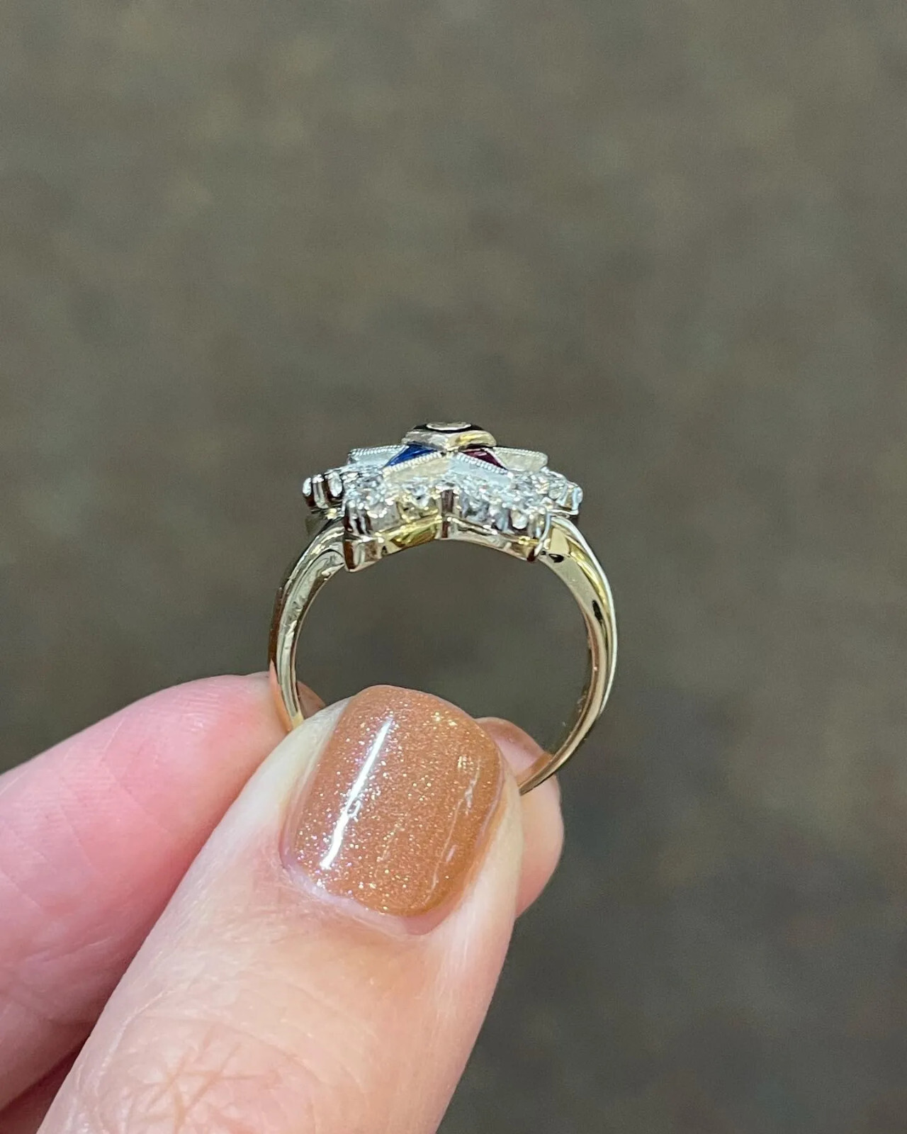 2 CTW Multi Color Kite Shaped CZ Vintage Wedding Eastern Star Ring In 925 Silver
