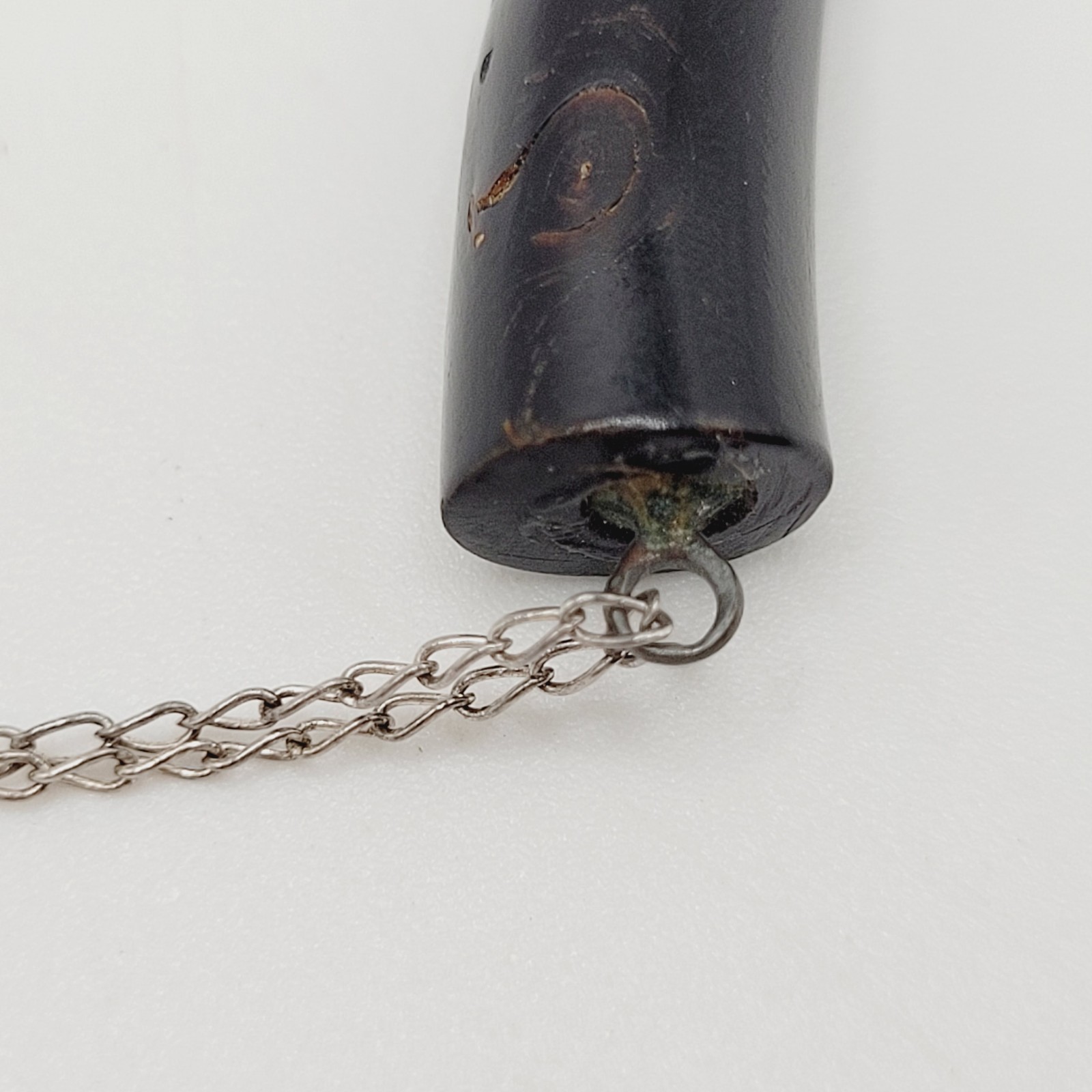 Vintage Cornicello Horn Carved Organic Black Hawaiian Coral 925 Necklace 23 inch