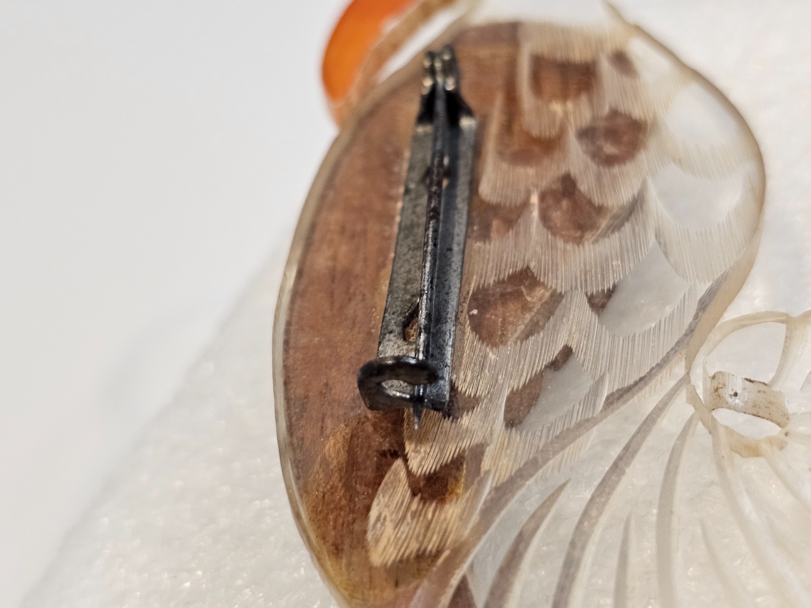 Vintage lucite and wood brooch bird stork