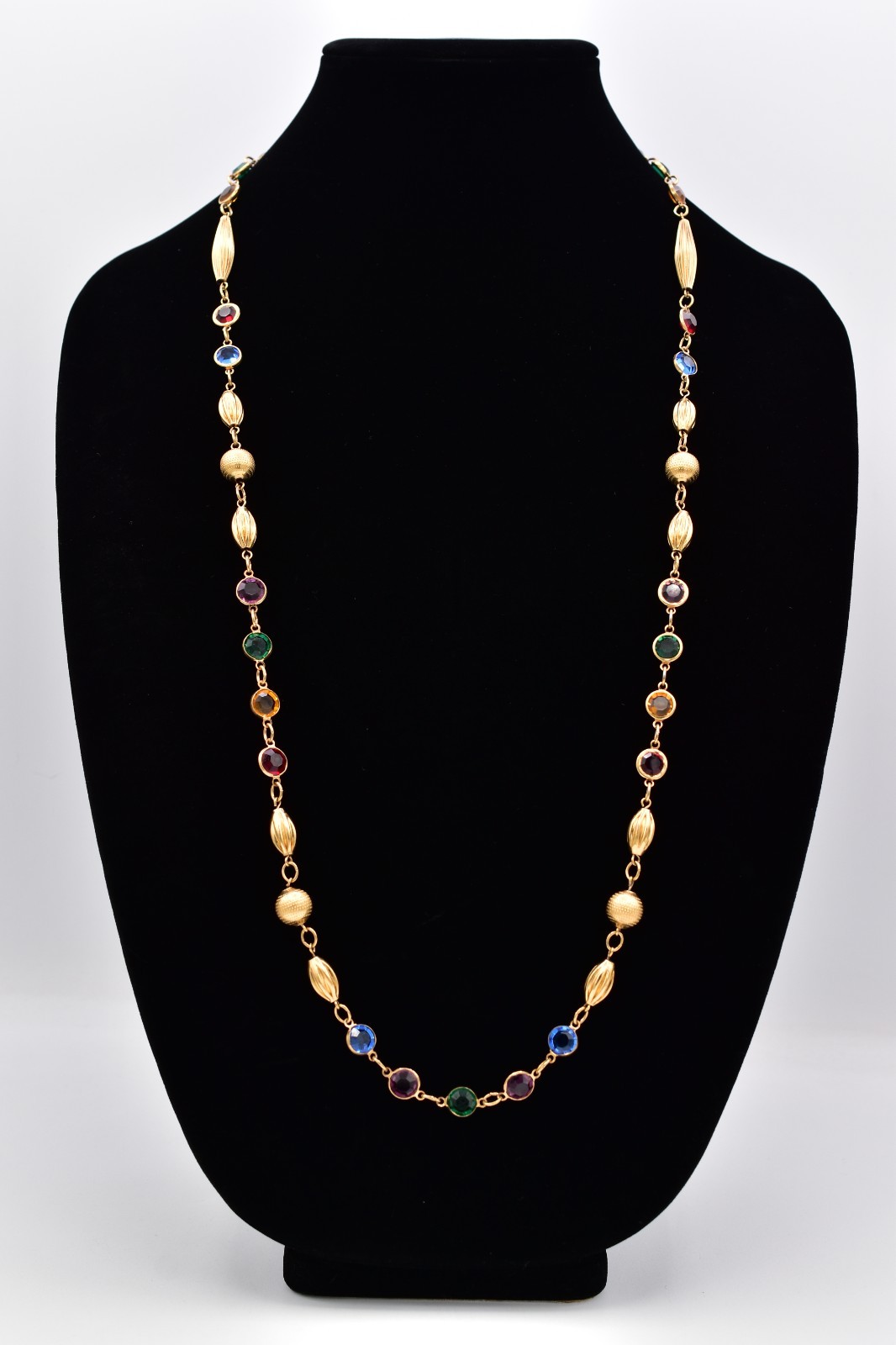 Vintage Austrian Crystal USA Necklace Gold Multicolor Open Bezel Station BinG