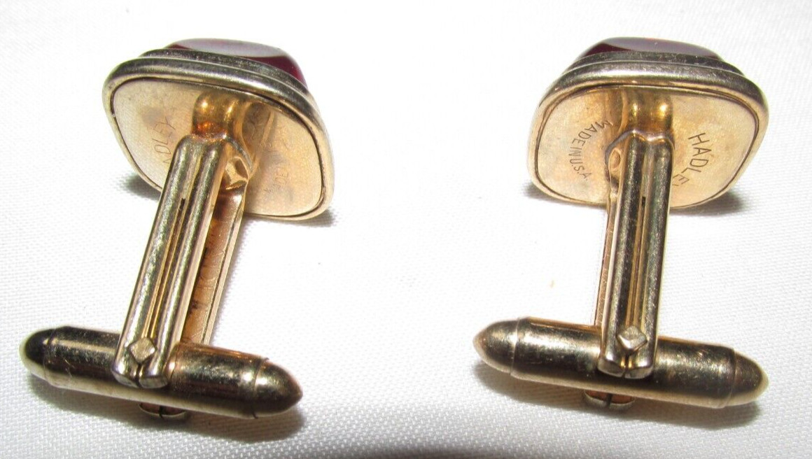 A13, Vintage Hadley Cuff Links, Red Stone, Gold Tone