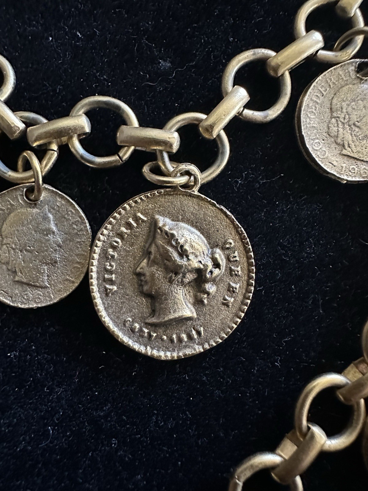 Vintage Coin Necklace Yochi New York 24 Kt Gold Plated Double Strand Link Signed