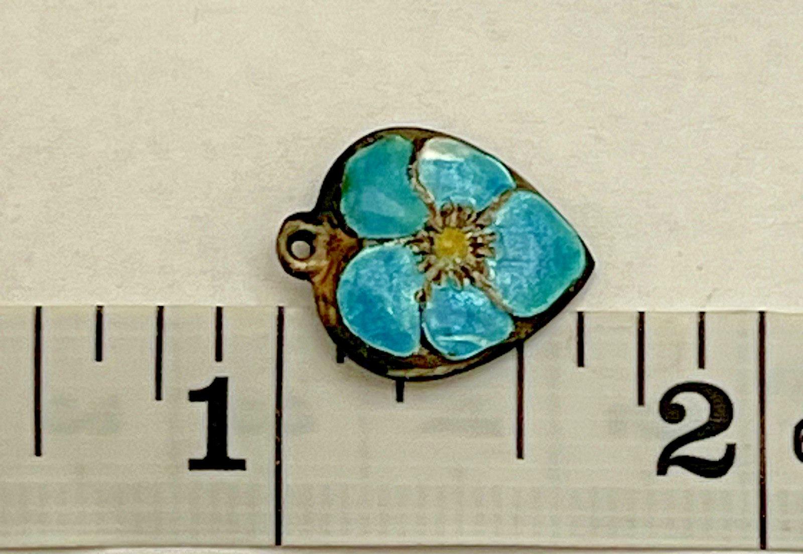 Sterling Silver Heart Flower Charm Puffy Blue Enamel Pansy 925 Vintage Stamped