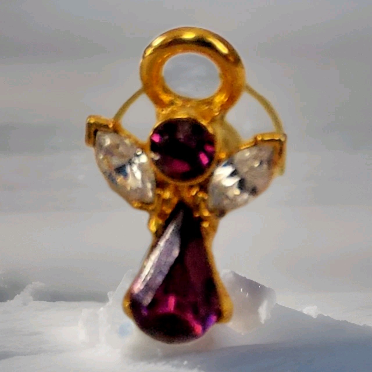 Vintage Crystal Guardian Angel Amethyst Birthstone Pin 1″ Convertible Pendant