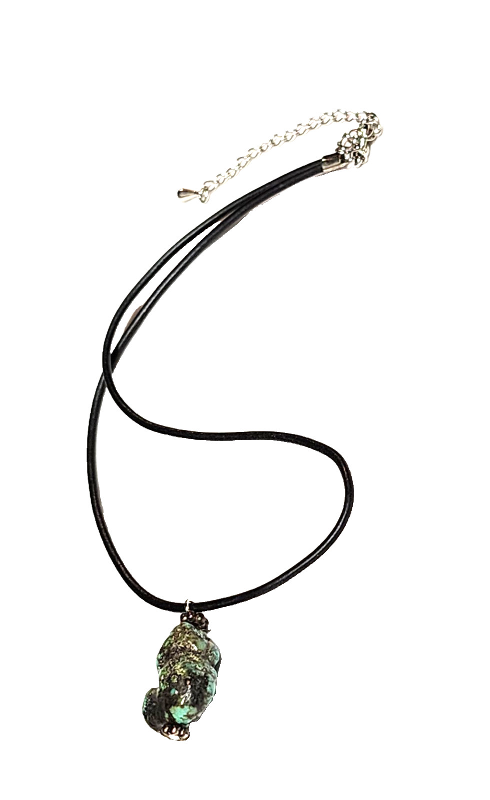 Vintage Natural South-Western Turquoise Bead Pendant Necklace 19″ Black Cord