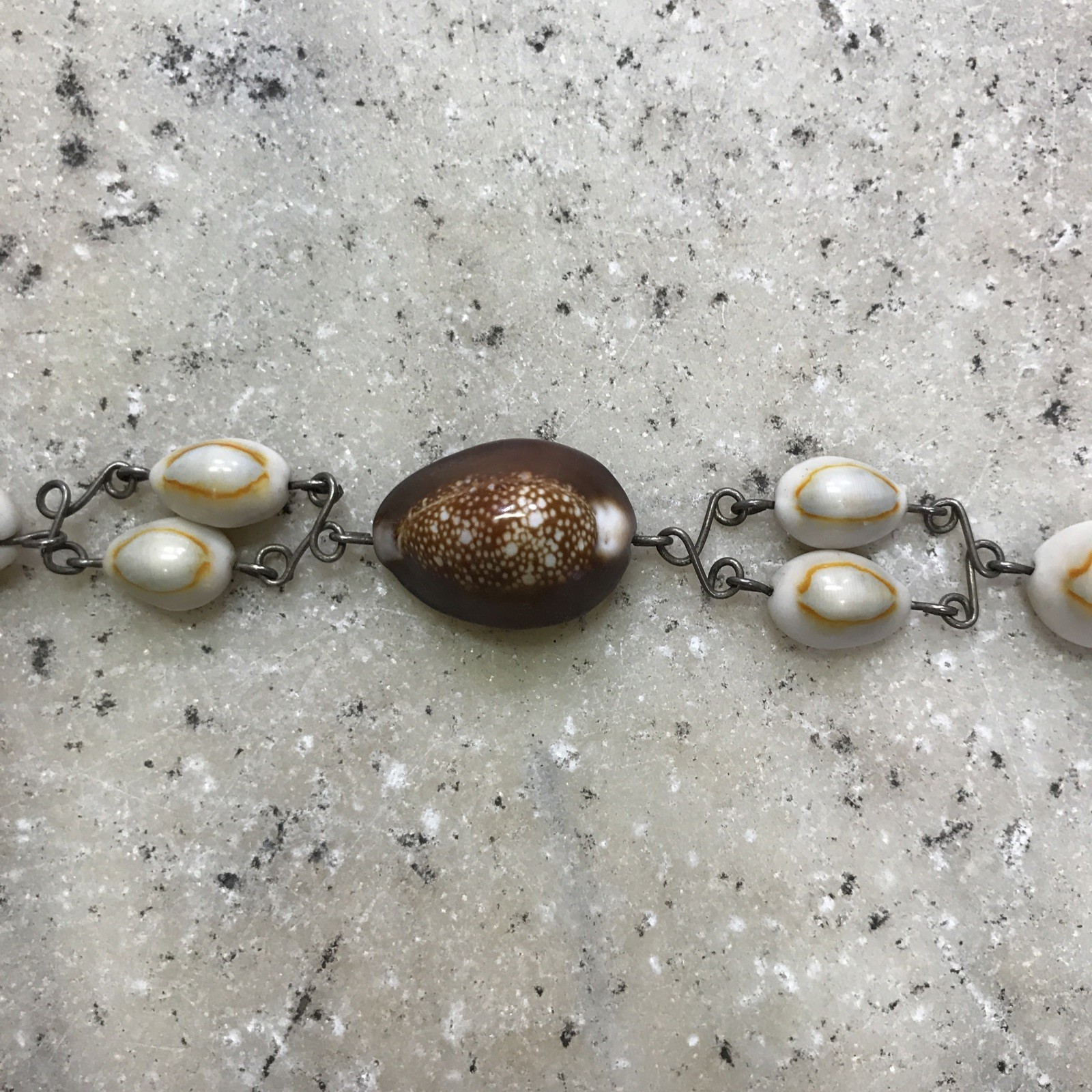 Vintage Souvenir Seashell Bracelet Real Mixed Shells Brown & White Shells Metal