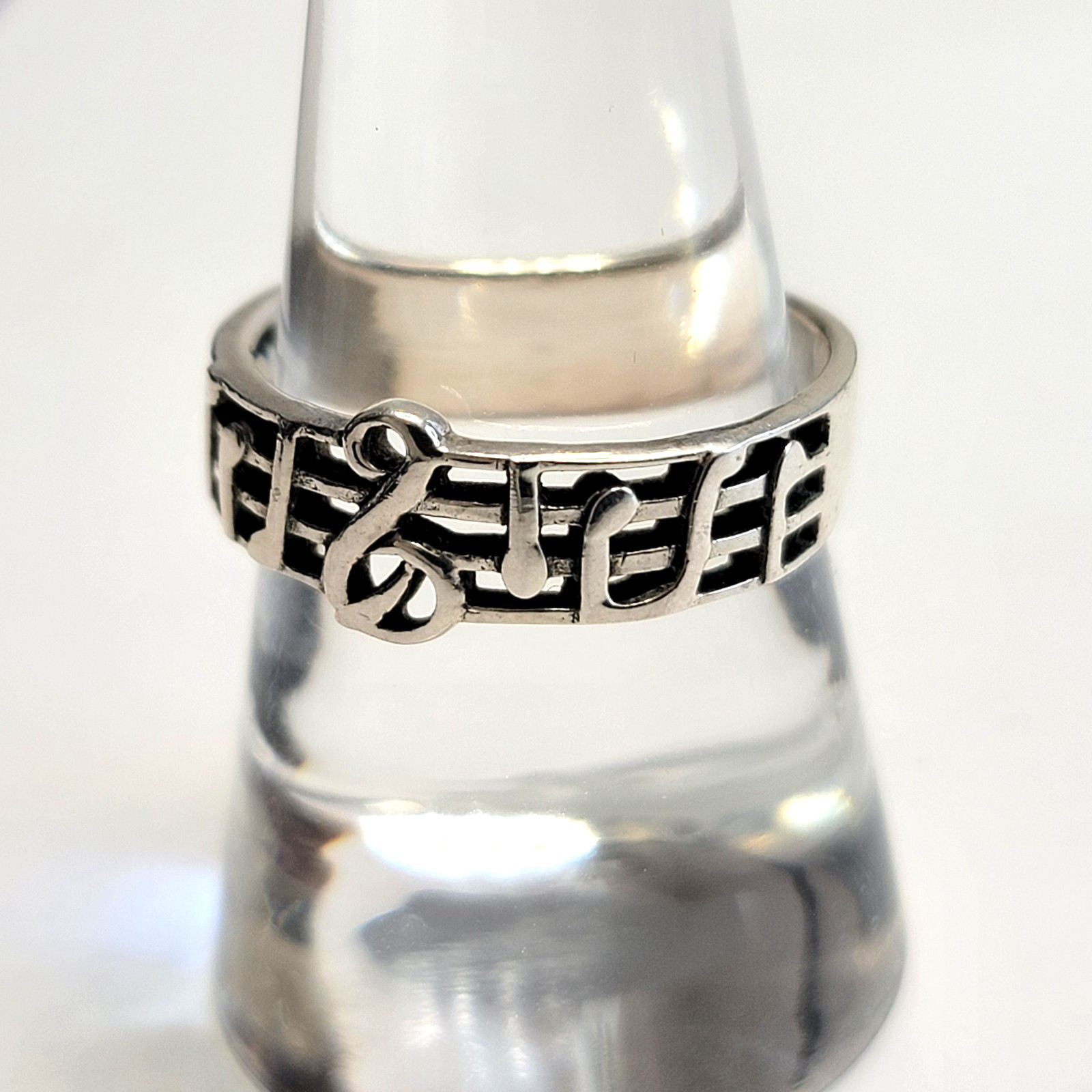 Vintage 925 Silver Music Staff Treble Clef Notes Ring Size 8.75 Musician Unisex