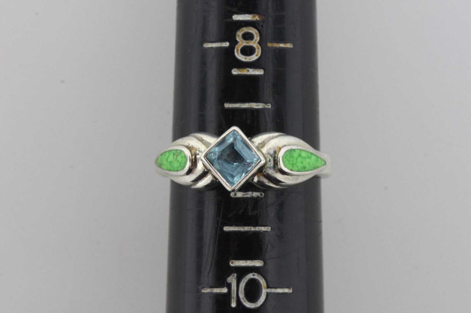 CW Sterling Silver 925 Vintage Blue Topaz & Green Turquoise Inlay Ring – Size 9