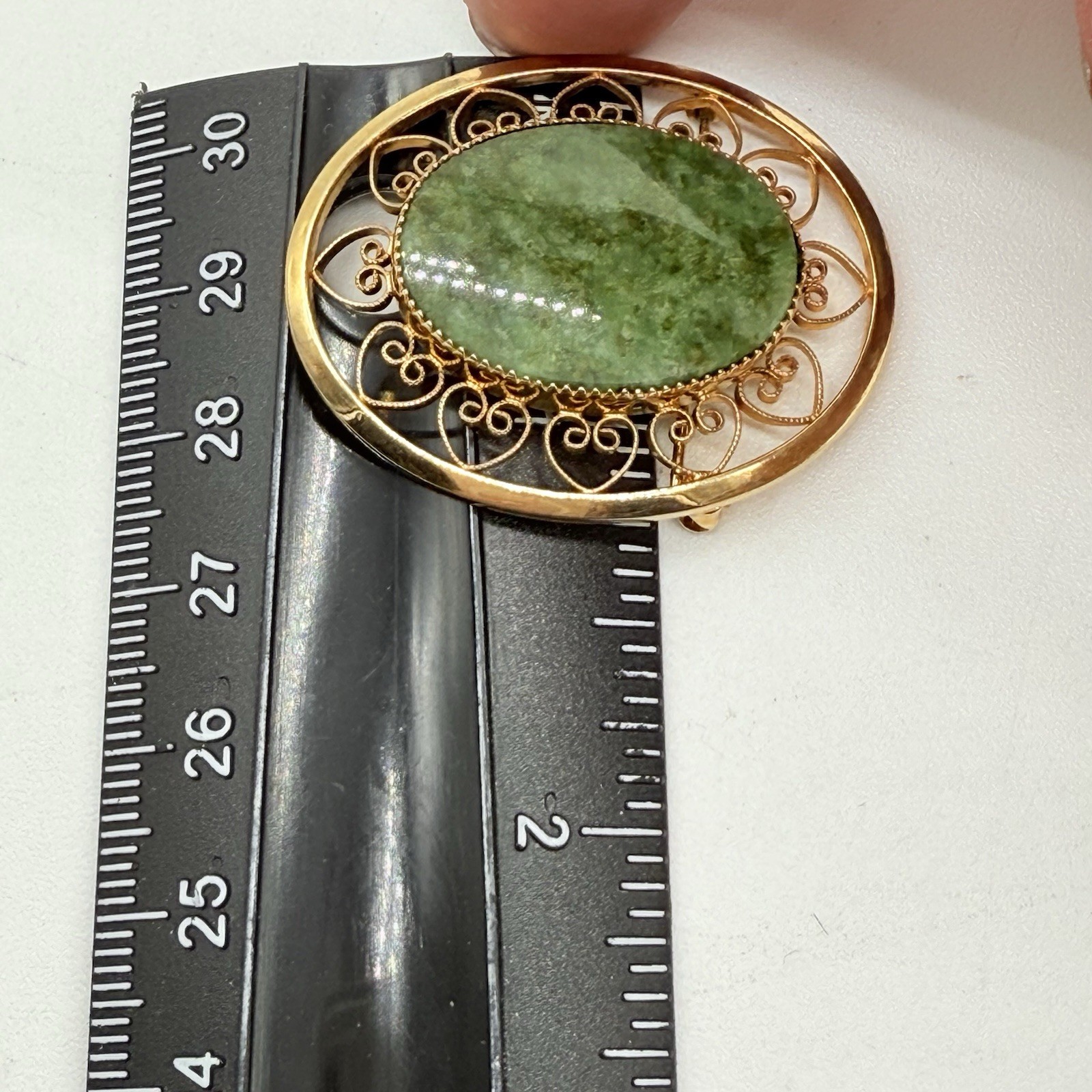 Vintage 1/20 12K GF Yellow Gold Filled Moss Agate Brooch 1 1/4” x 1 1/2”