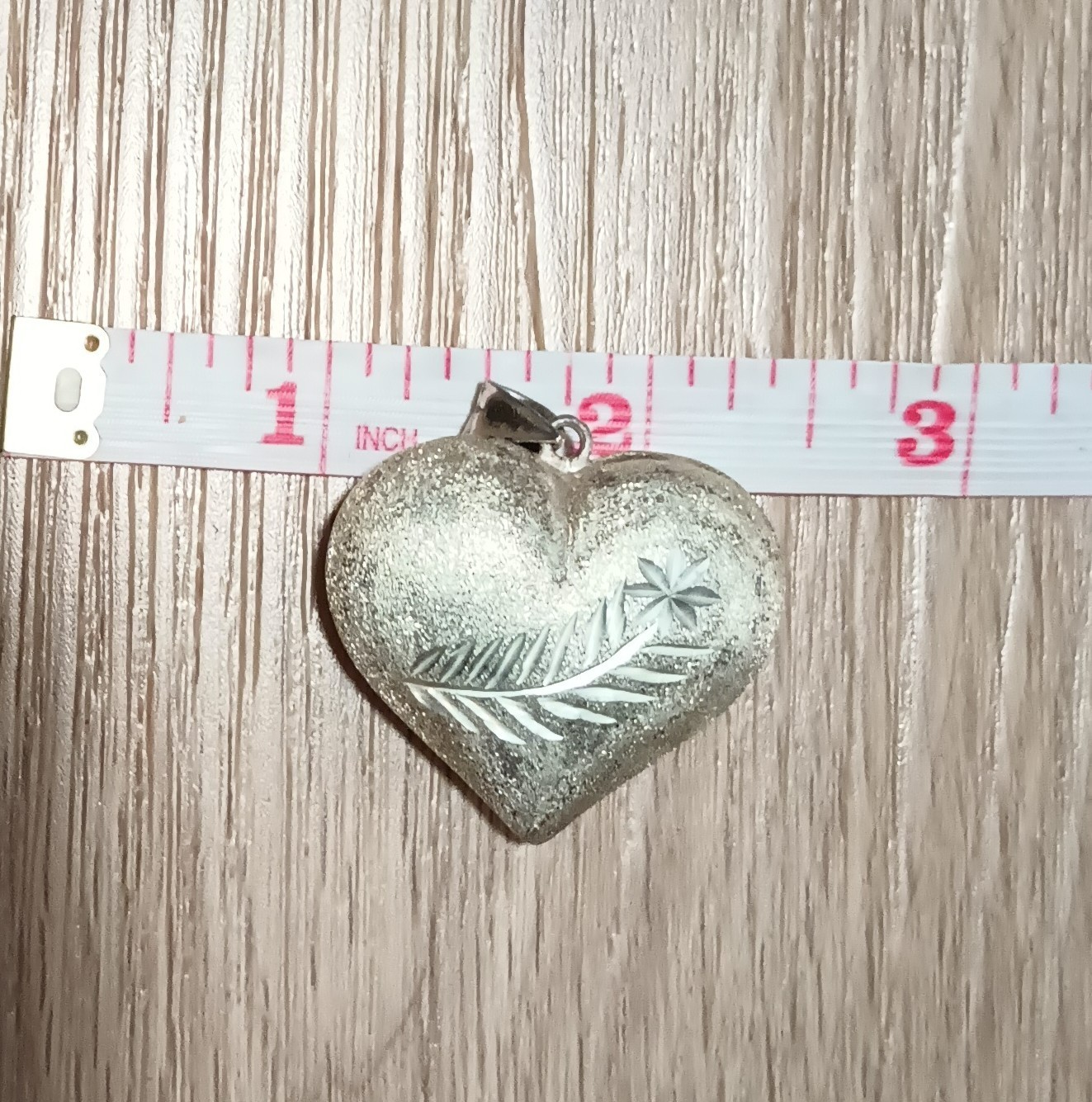 Vtg Sterling Silver Floral Etched Puffy Heart Necklace 19 3/4″