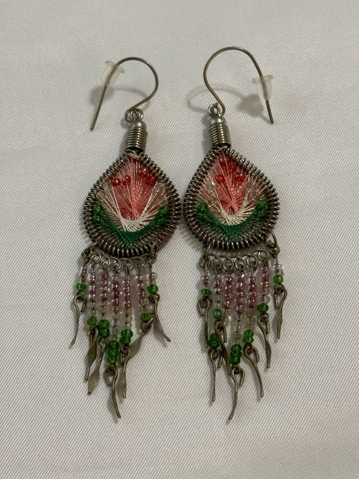 Vintage Y2K 2000s Chandelier Earrings Teardrop Dangle Pierced Beaded Boho Native