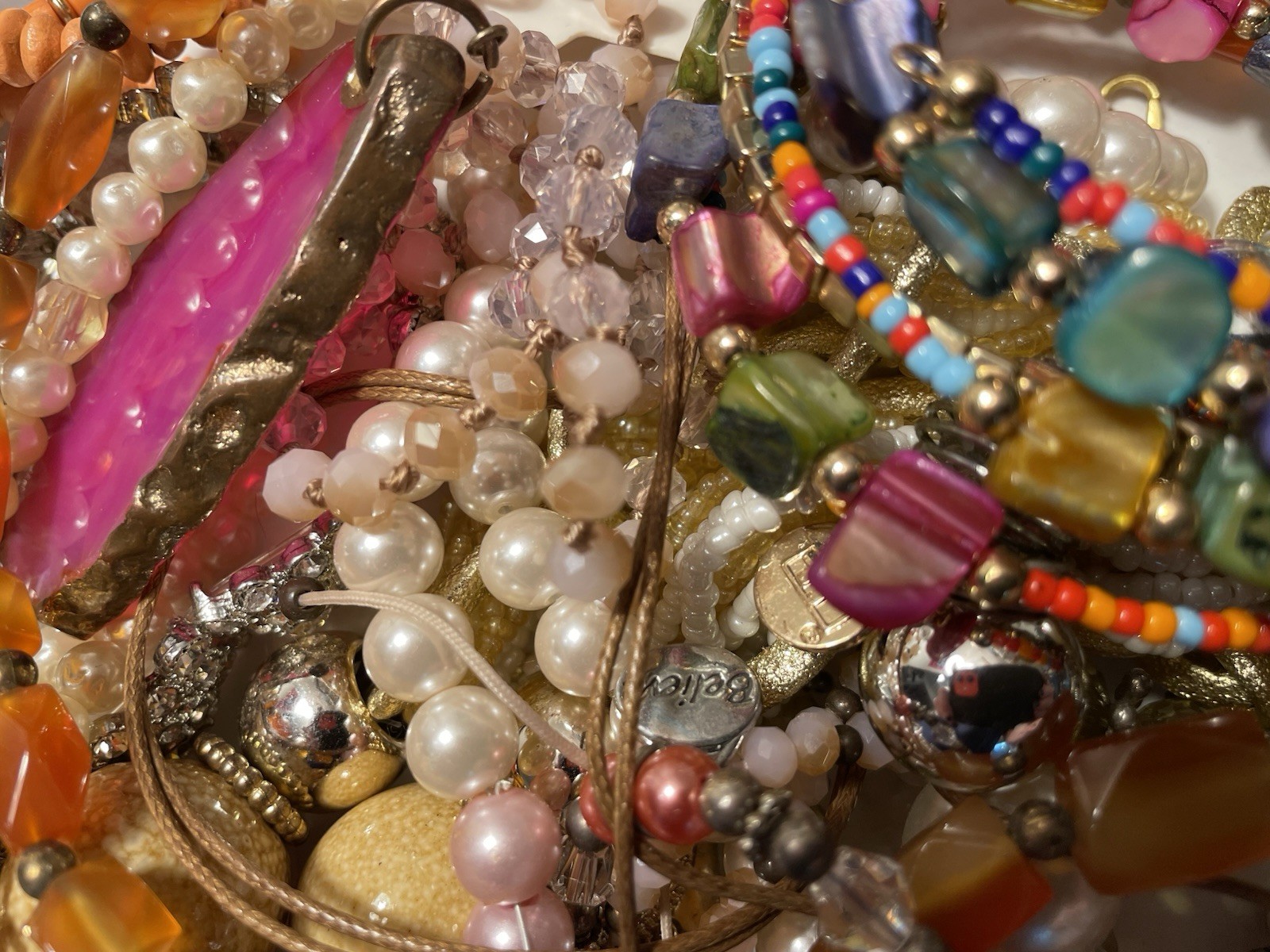 4Lb Mixed Mystery Jewelry Lot Vintage Mod Boho Beaded Necklaces Bracelets