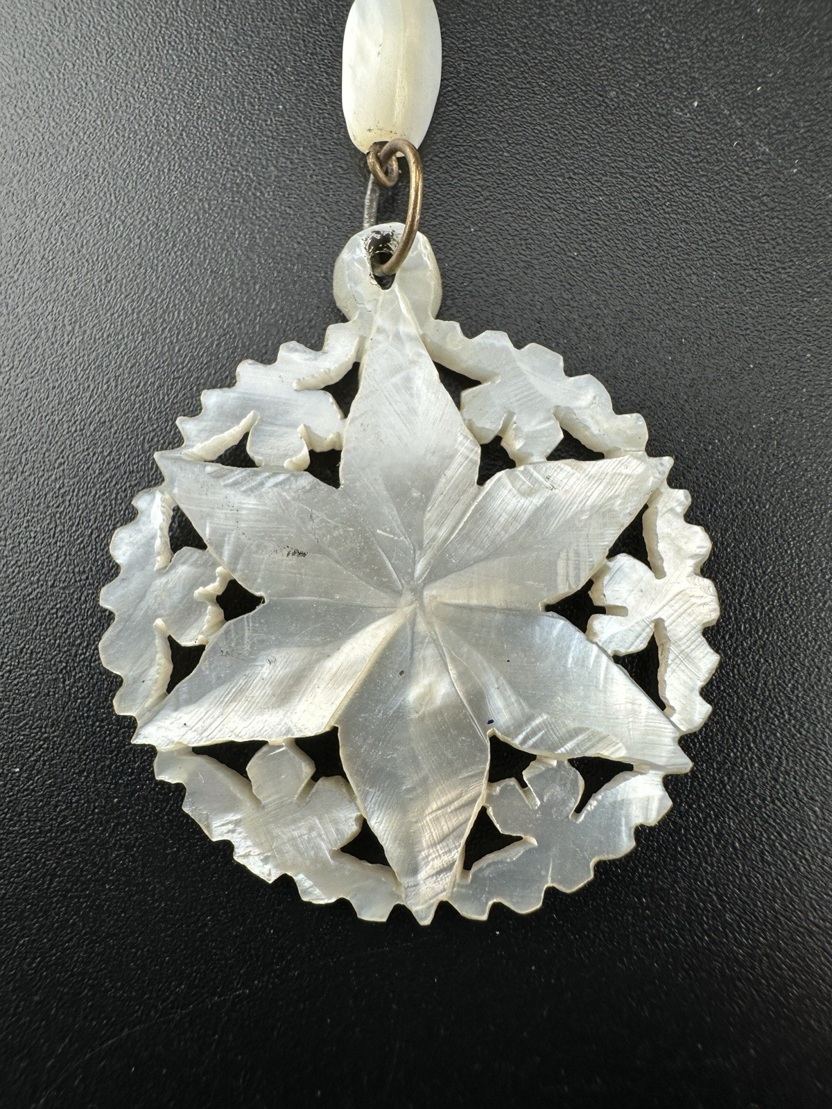Antique Hand Carved Mother Of Pearl Star Beaded Pendant Necklace – Rosary