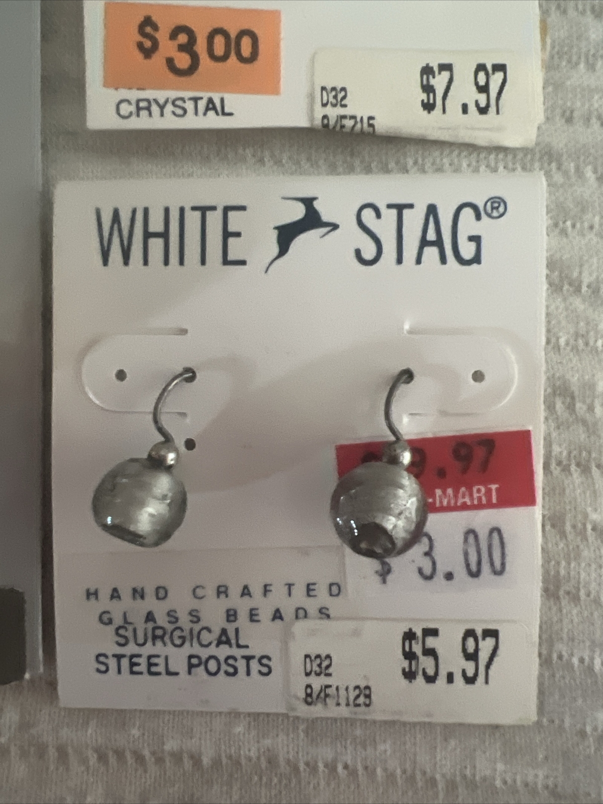 Vintage 90s White stag Earring Lot Wal-mart Pearl Crystal Glass Lot Of 5 ..