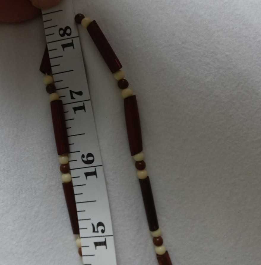 Vintage Wood Bead Necklace Boho Tribal Earth Tone Handmade Artisan 30″ Necklace