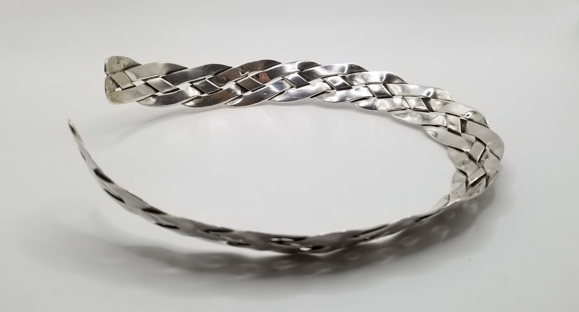 Vintage Sterling Silver Braided Collar Choker Necklace 17.5mm Wide
