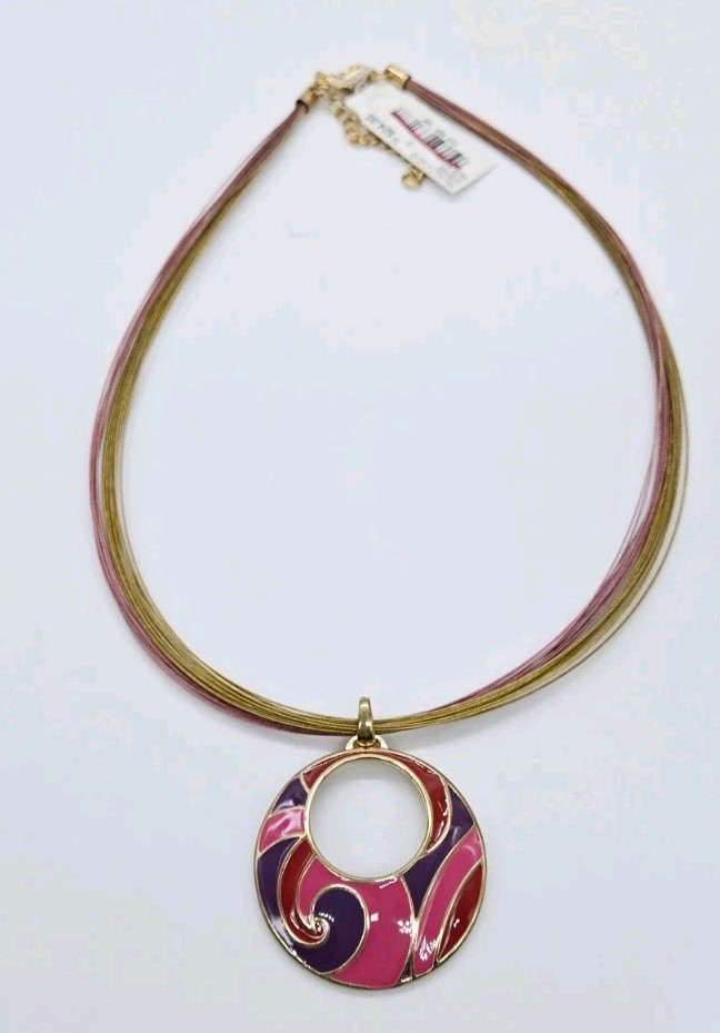 Red Purple Pink Enamel Pendant Wire Necklace Style & Co Layered NWT 20 in