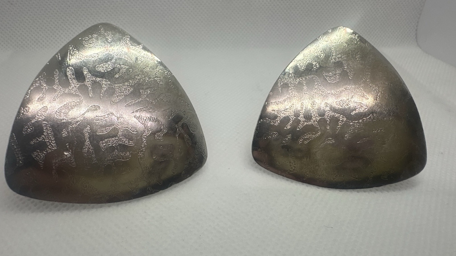 Triangle earrings clip ons almost 2″ long